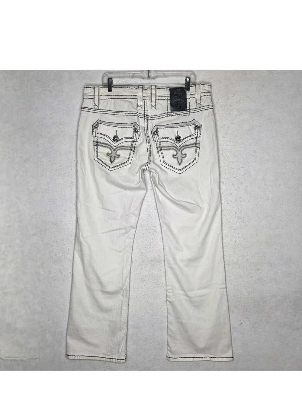 Rock Revival Jeans Dan Boot Mens 36 White Fleur-de-Lis Embroidery Y2k Streetwear